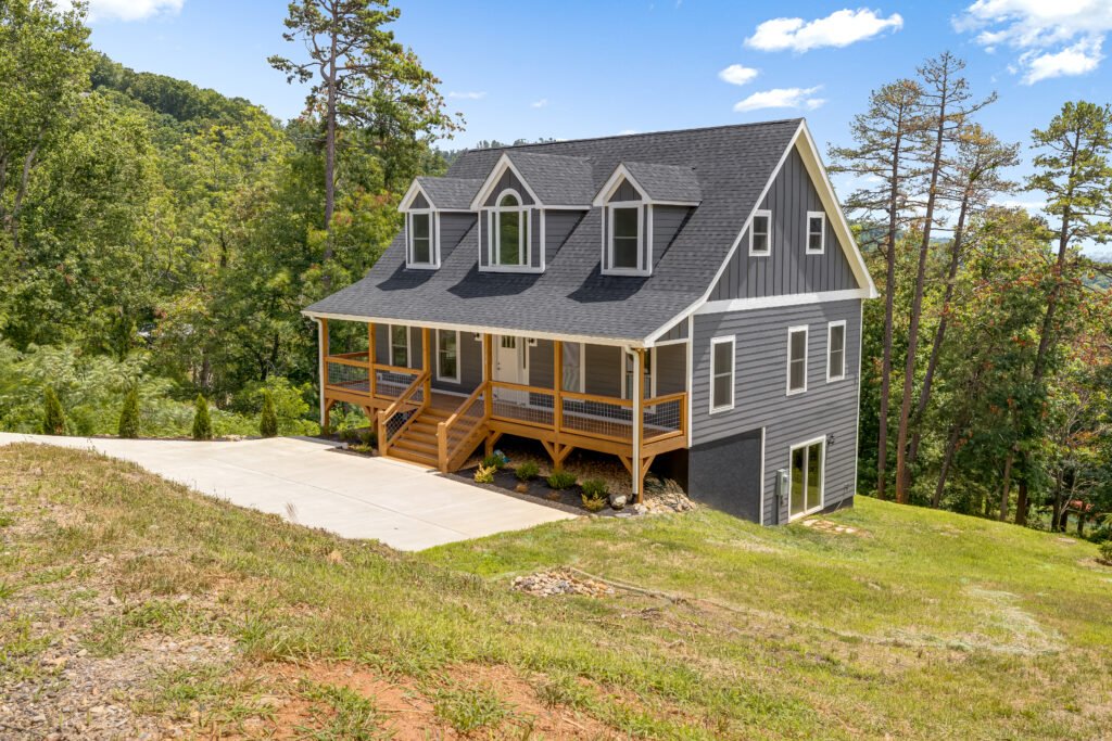 New construction home on a wooded hillside in Western North Carolina
