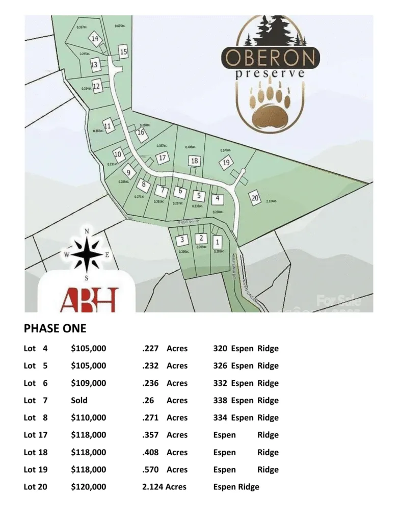 Oberon Preserve lot map