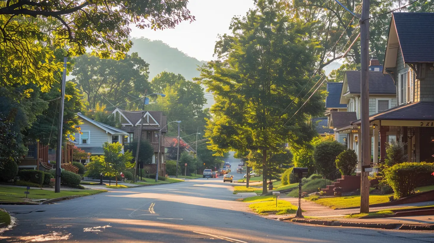 North Asheville residential neighborhood with tree lined streets and classic Asheville homes